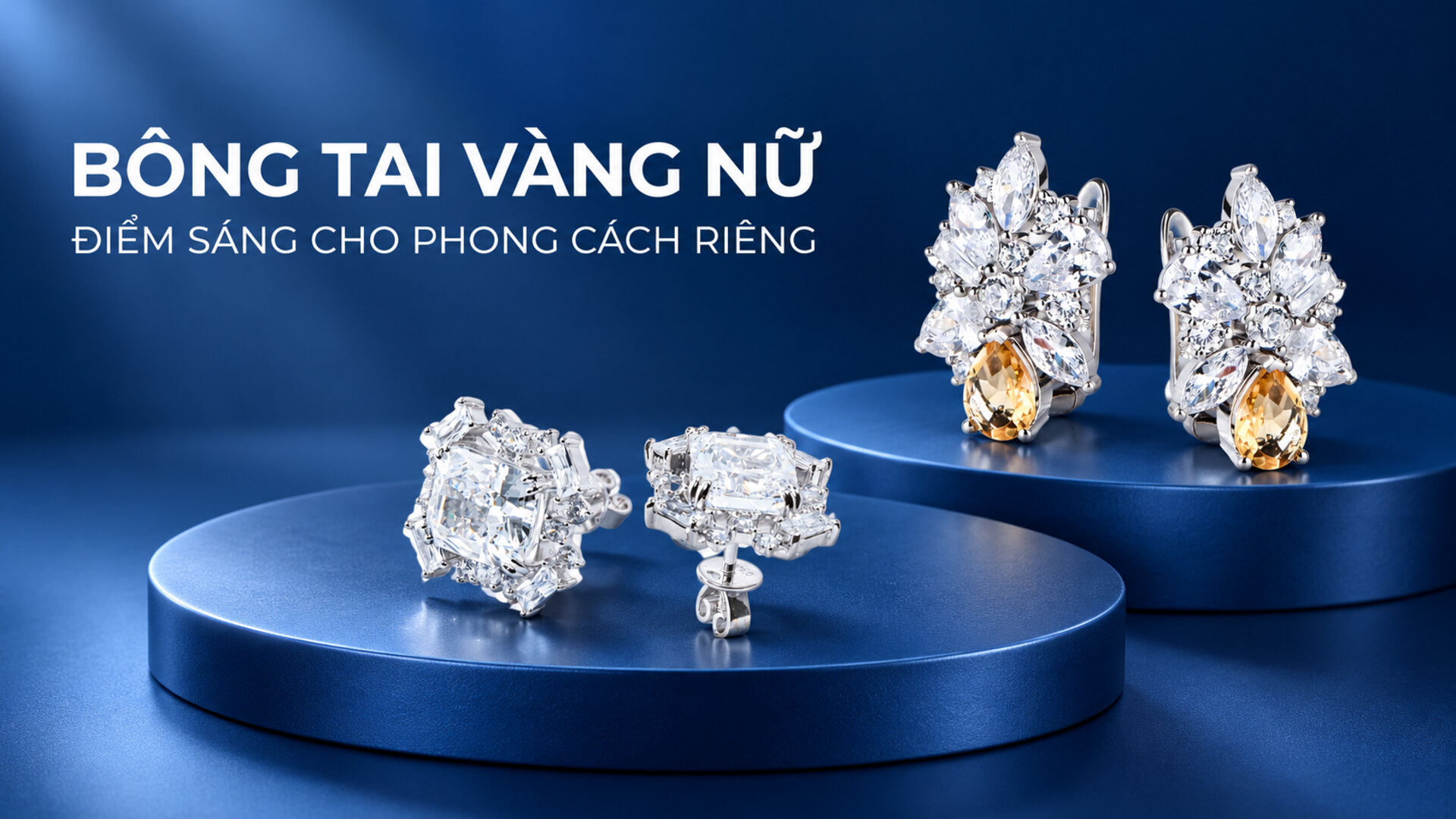 Bông tai vàng nữ đính đá, thiết kế tinh tế | IJC 1 bong tai vang nu
