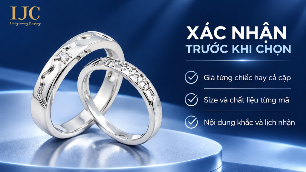 Nhẫn cưới vàng 10K: Chọn cặp nhẫn đúng gu | IJC 3 chon nhan cuoi 10k gia size lich nhan